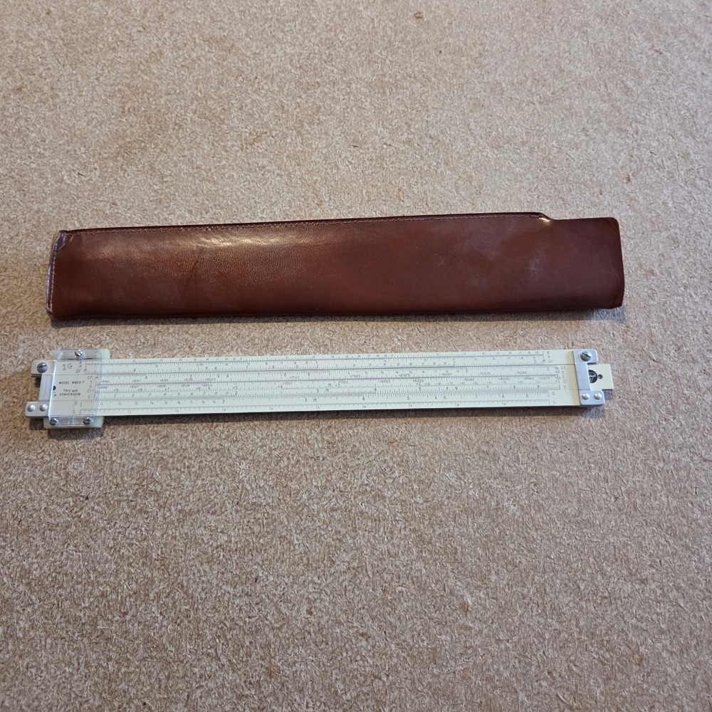 Pickett N903-T Trig Conversion Slide Rule White Metal Vintage‎ with Case GOOD
